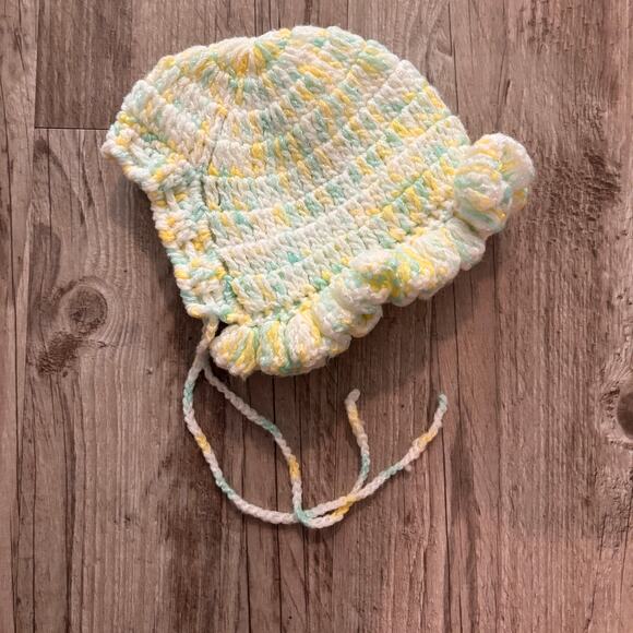 Vtg Crochet Newborn Baby Set Sweater Hat Bonnet Booties Hand Knit Pastel Doll - Picture 3 of 7